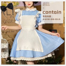Alice in Wonderland Costume Waitress Uniform Maid Blue Dress Halloween Cosplay