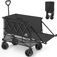 Whitsunday Double Decker Wagon HD Foldable Large Beach Cart All-Terrain BLACK