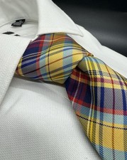 Brooks Brothers Makers Neck Tie Plaid 100 Silk Wedding Luxe Fun USA 57.5/3.75