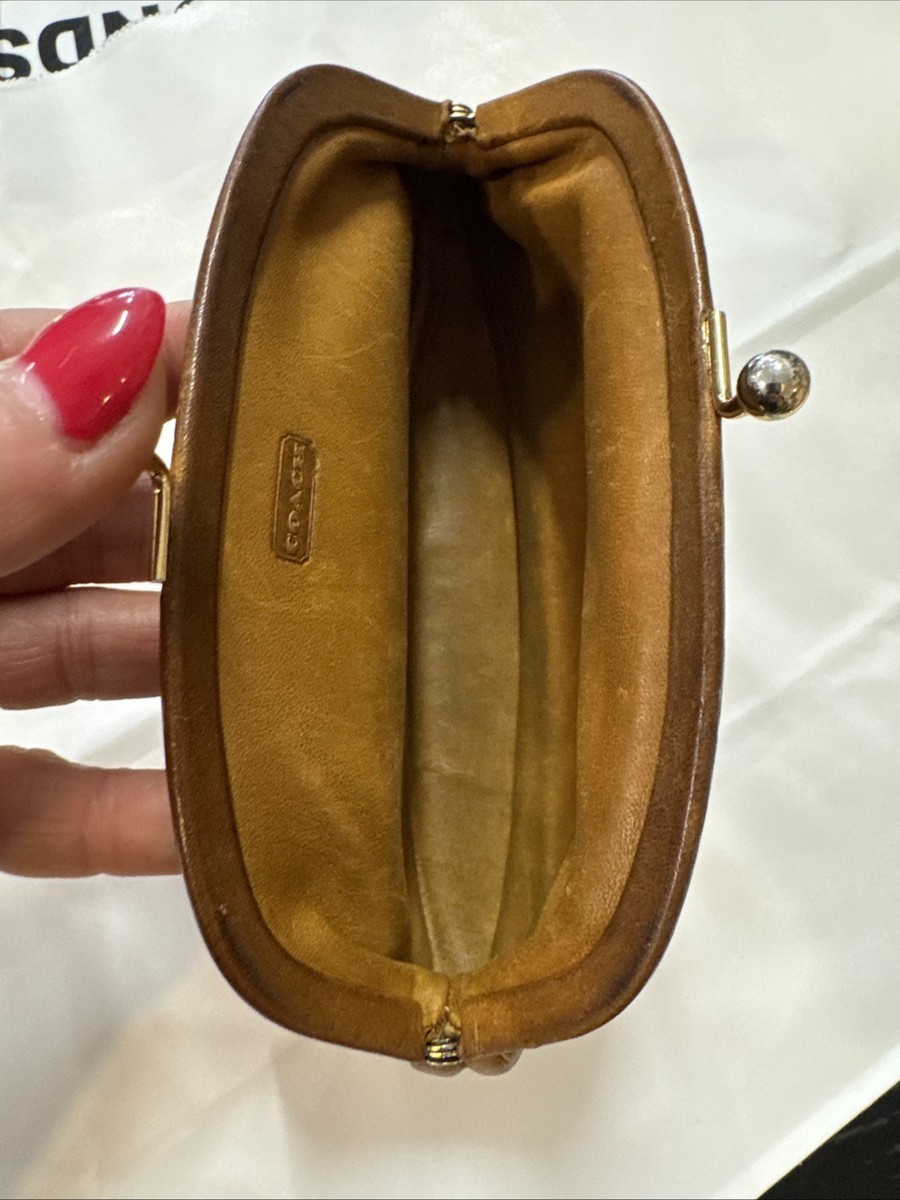 Vintage Coach Kisslock Utility Purse 7160 Tan Leather Coin Wallet