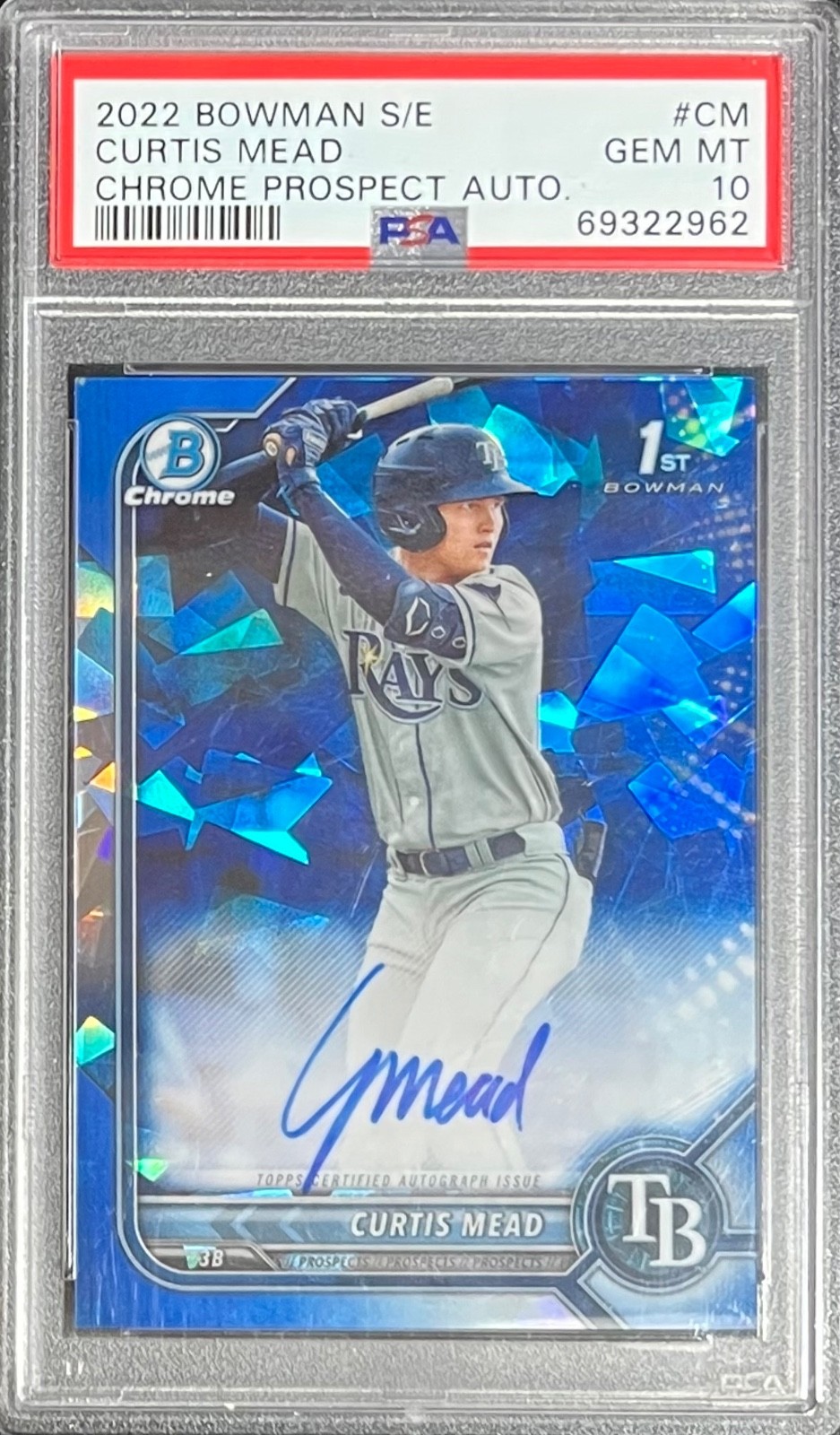 PSA 10 GEM 2022 BOWMAN SAPPHIRE CURTIS MEAD TAMPA BAY RAYS AUTO