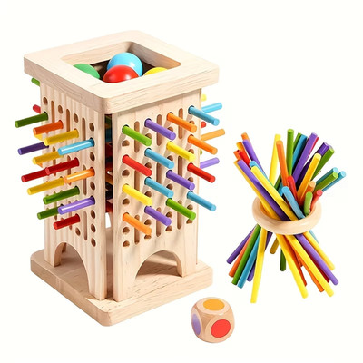42 Wooden Sticks & 6 Ball STEM Building Game Set, Family Logic Thinking Toy Gift
