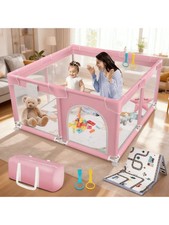 Baby Playpen 50x50" Waterproof Mat Indoor Play Pen Gate Toddlers