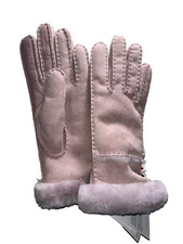 UGG Sheepskin Seamed Gloves Women's sz. Medium HAND SEWN LEATHER FUR ASHEN ROSE