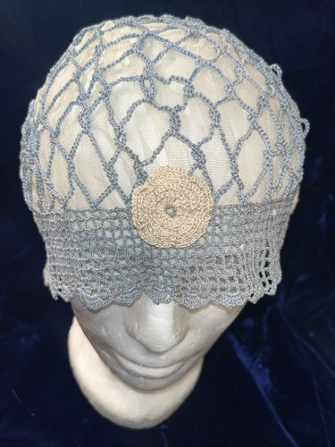 Antique Edwardian Victorian Lace Blue Silk Cap Bonnet Tatted Crochet Amazing - Picture 3 of 13