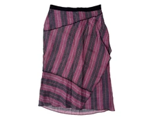 Per Se by Carlisle Midi Skirt 8 Berry Pink Black Aqua Geometric Ramie Lined Wrap