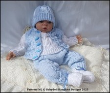 KNITTING PATTERN BABY OR REBORN DOLL BODYWARMER SET E62 16-22" DOLL 0-3M BABY