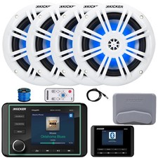 Kicker Bluetooth Boat Receiver, Controller, Antenna, Wire, 4x 6.5" 150W Speakers