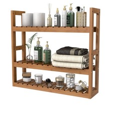 Bamboo Bathroom Shelf 3tier Wall Mount Storage Rack Multifunctional Adjustable L