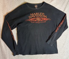 VTG 80 s 90 s Harley Davidson Double Sided Flame RK Stratman Thermal Shirt Large