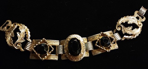 Juliana Style ornate 5 Panel W Faceted Glass Stones Bracelet