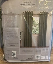John Lewis Textured Weave Pair Blackout Lined Eyelet Curtains, Avocado