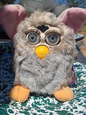 Furby Gray Plush Stuffed Toy w/ Tag, Pink Ears, Orange/Yellow Feet