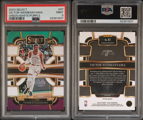 2023-24 Panini Select Victor Wembanyama RC Green White Purple Prizm PSA 9