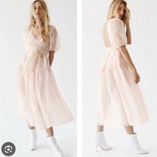 Free people Hailey puff sleeve sheer Wrapped Front cute Midi Dress 4