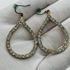 CZ Dangle Earrings Open Teardrop 2.25" Gold Tone