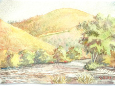 Bord de Rivière en Dordogne Aquarelle 1954 Signée