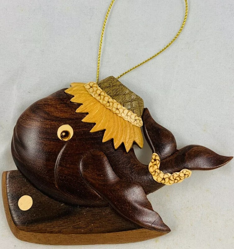 Hawaiian Whale Hat Surfing Handcrafted Wood Christmas Tree Ornament Hawaii XMAS