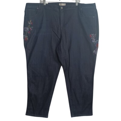 J. JILL AUTHENTIC FIT SLIM ANKLE Jeans Size 28W Dark Wash Denim Embroidered NEW