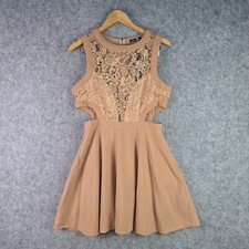 Boohoo Dress Womens 10 Brown Layla Metallic Lace Cut Out Detail Skater NEW 6577