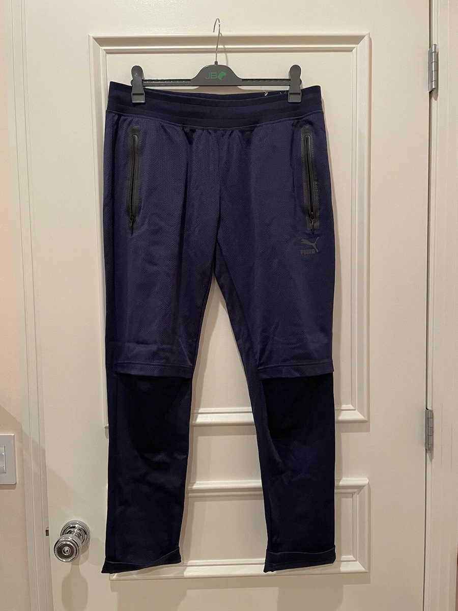 Puma Mens Nylon Joggers Track Pants Navy Blue Zip Pocket Mesh
