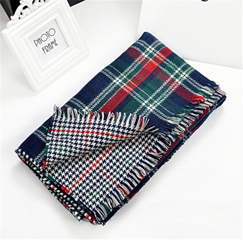 Plaid and Houndstooth Double Sided Blanket Scarf Oversized Thick Wide