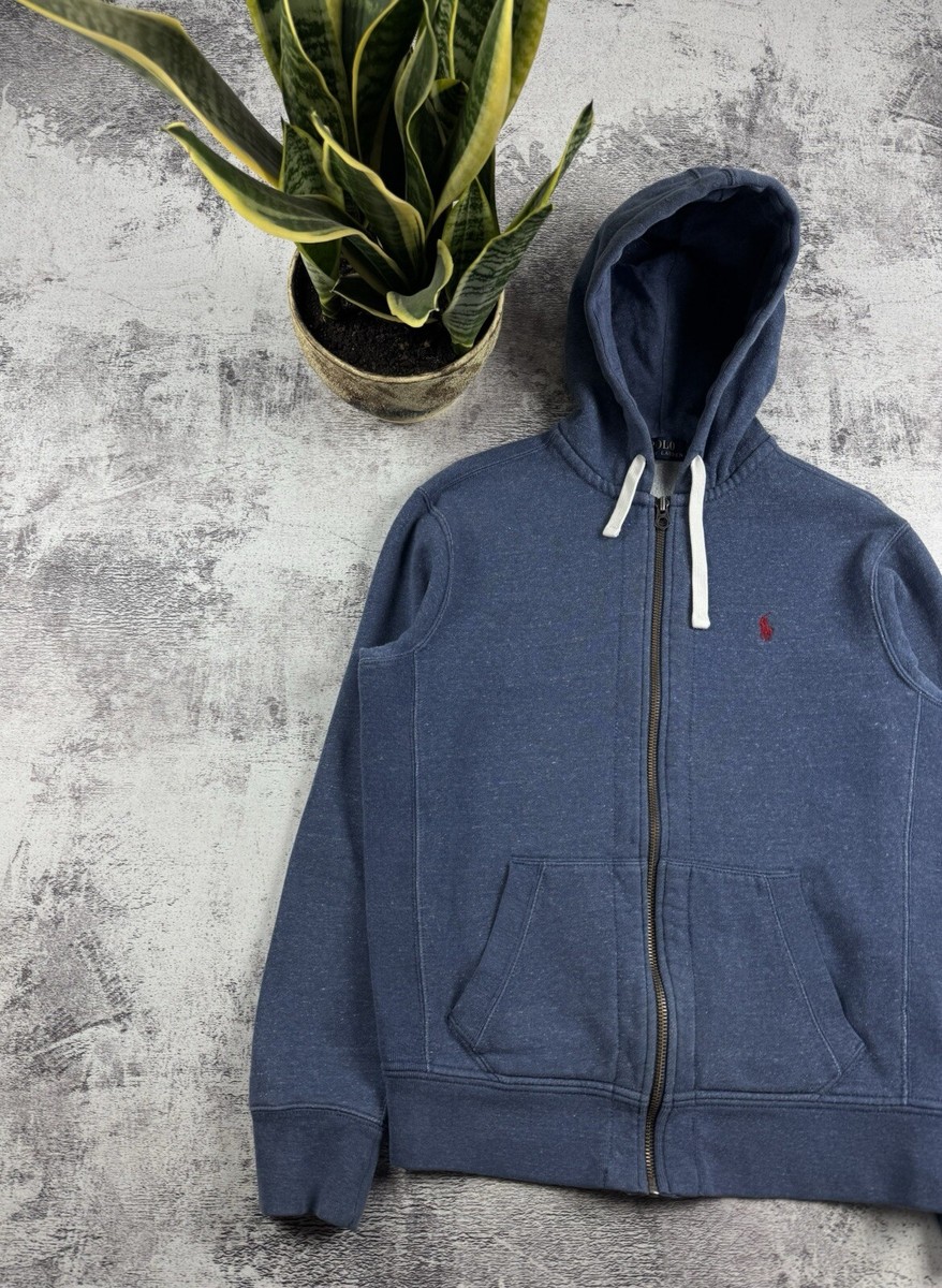 Polo Ralph Lauren Vintage 90S Blue Men M Size Y2K Basic Zip Hoodie