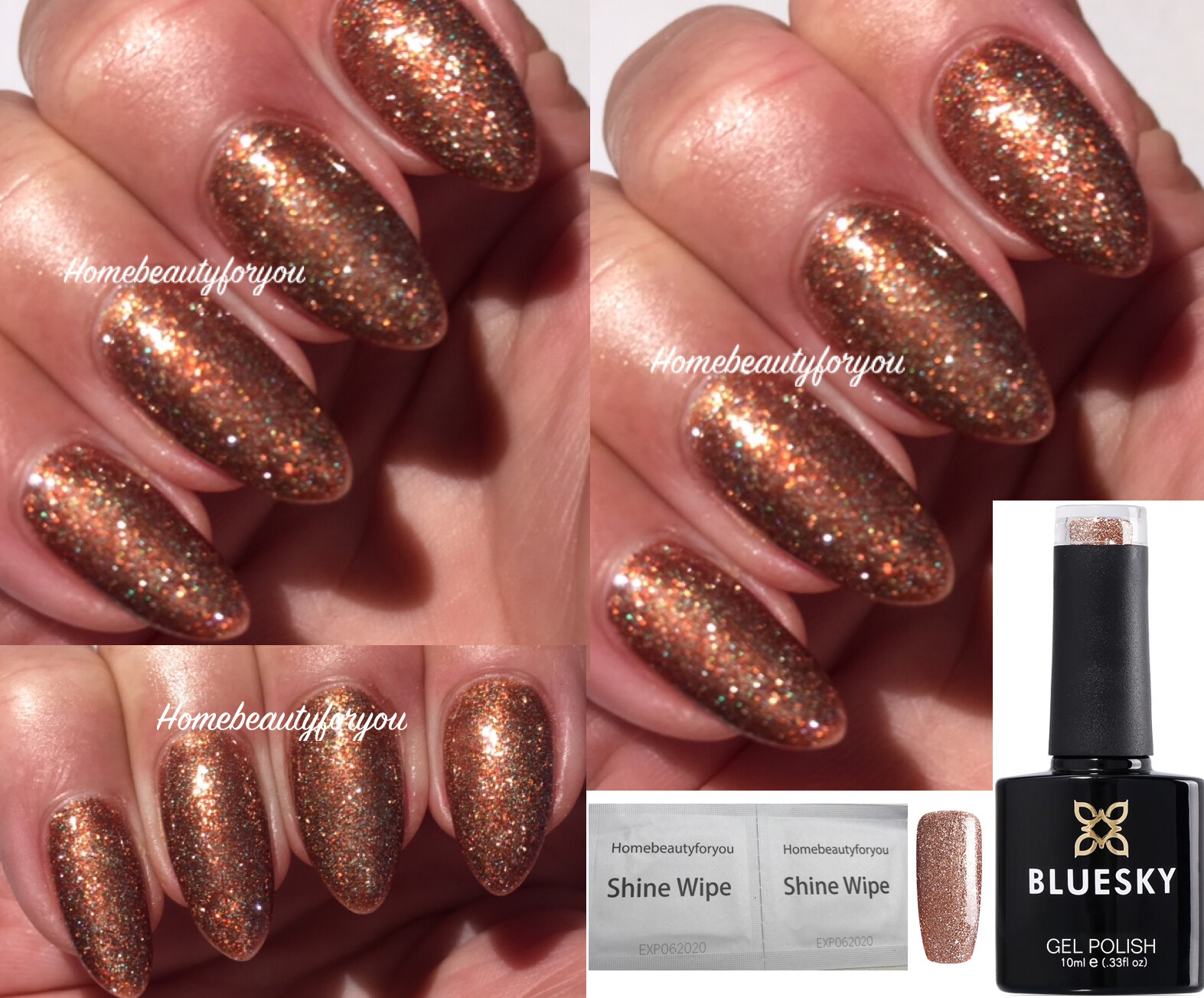 BLUESKY GEL POLISH GOLD TINSEL GLITTER CHRISTMAS NAIL LED UV SOAK OFF 80544+WIPE