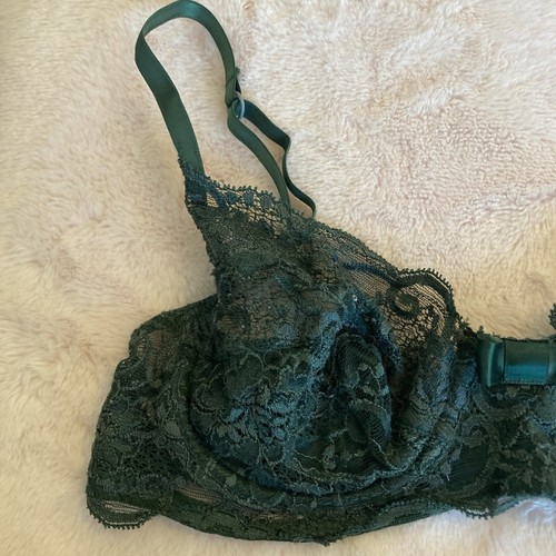 Cotton Club Vintage Emerald Green Size 36C Floral Lace Underwire Bra - Picture 4 of 11