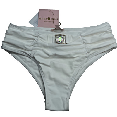 Moda Minx Armour Ruched High Waist Bikini Bottom, Size S, White, RRP £25