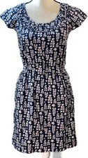 OLD NAVY Blue & White Floral Cap Sleeve Keyhole Back Pocket Dress Womens Size XS