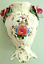 AS IS Antique Vtg 7.25" CAPODIMONTE Signed Italy Hand Painted ROSES Footed VASE