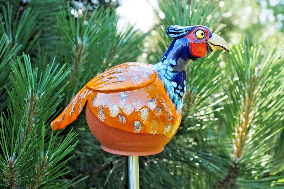 Bola de jardín de cerámica decoración estatua pájaro H: 7 pulgadas midene hecha a mano Foto 4 de 4