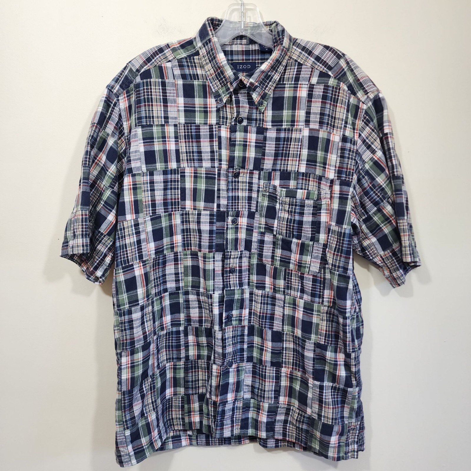 Izod patchwork short sleeve button down shirt men… - image 1