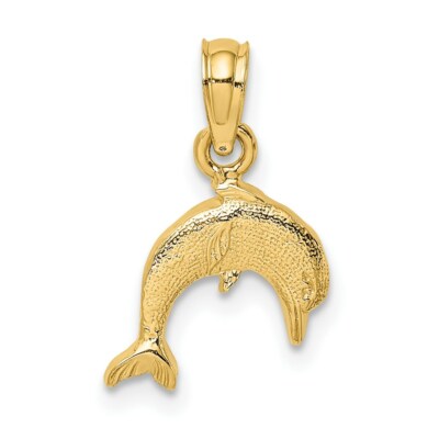 14K Yellow Gold Textured Mini Dolphin Jumping Pendant