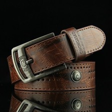 Faux Leather Belt Men Retro Rivet Studded Pin Buckle Waist Strap Cowboy Distress