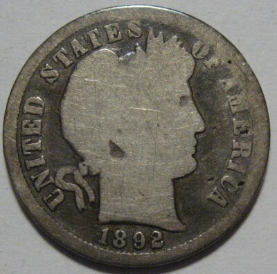 = 1892-S Good BARBER DIME, Nice EYE Appeal, FREE Shipping