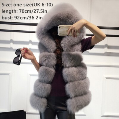 Lady Midlength Hooded Waistcoat Vest Top Gilet Faux Fur Warm