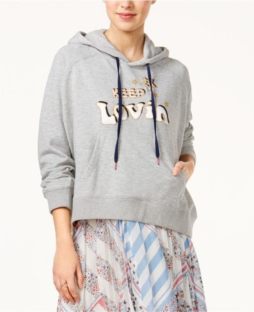 Tommy Hilfiger Gigi Hadid Cotton Graphic Hoodie Light Grey Heather L