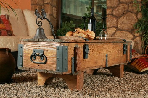 Truhe Couchtisch Holz massiv Wohnzimmertisch Truhentisch Kiste Vintage 105 cm - Bild 5 von 9