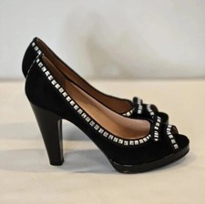 Marc By Marc Jacobs Black Suede High Heels Court Studs Bow Shoes Size 7
