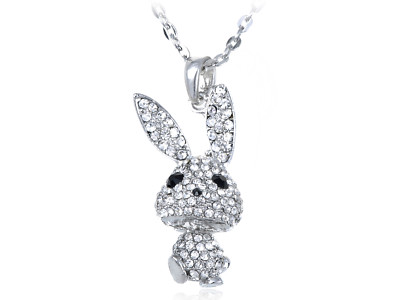 Anime Big Ear Floppy Bunny Rabbit Crystal Rhinestone Black Eyed