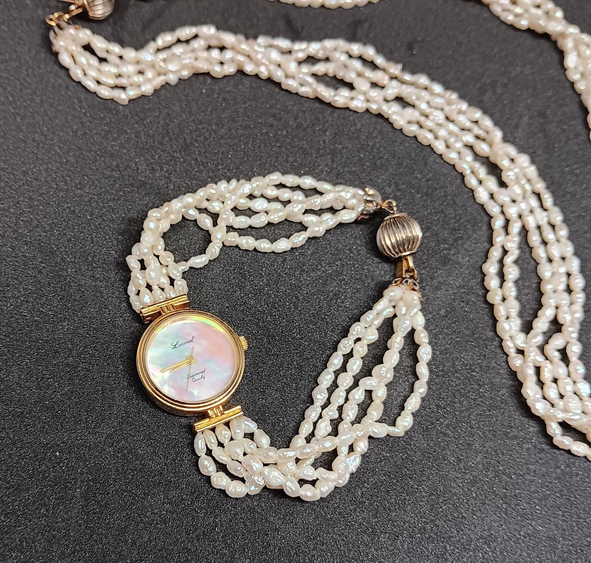 Lucoral Diamond Quartz Watch Necklace Fresh Water Pearl Hong  display picture 1