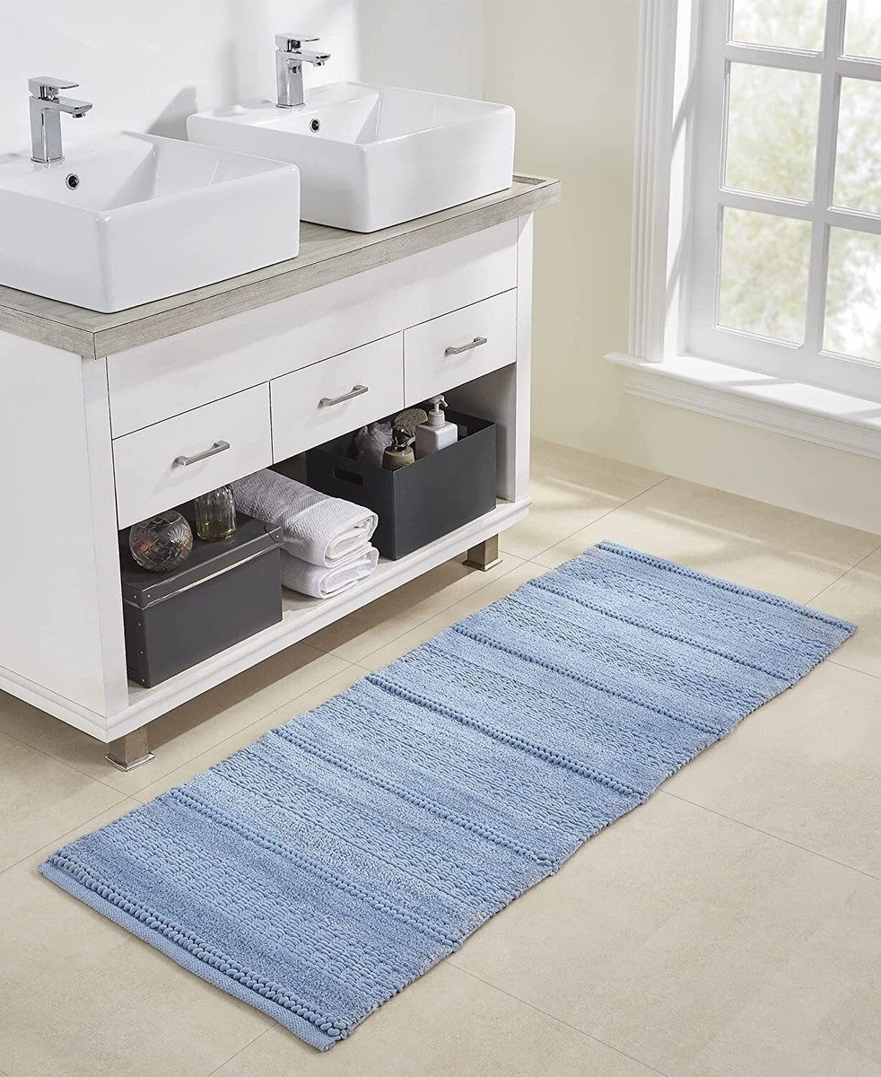 Navy Blue Bathroom Runner Anti Slip Sole Cotton Bath Mat,bath Rug,