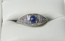 .35 Ct. Round Cabochon Blue Sapphire Filigree Ring Sterling Silver Free Sizing