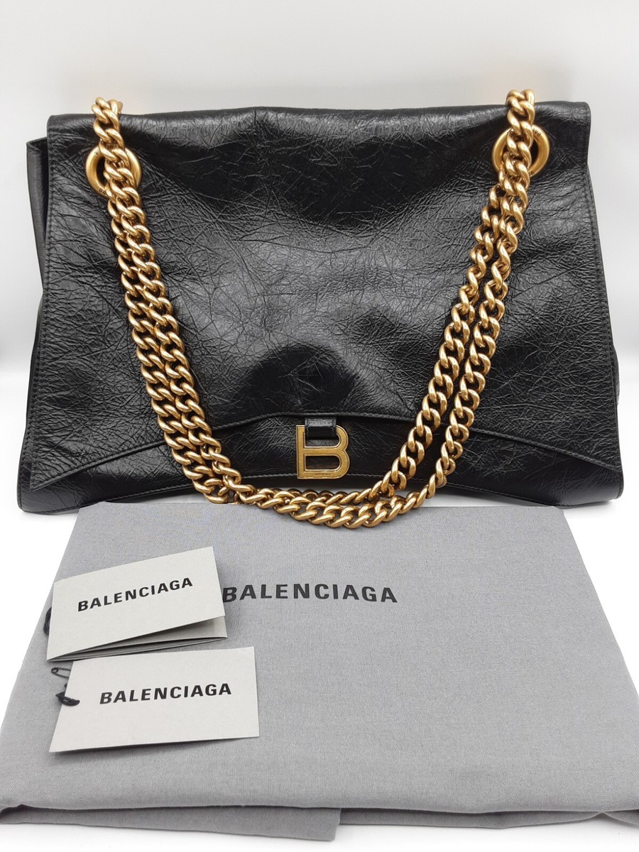 直営店☆BALENCIAGA☆SALE! Crush Large レザー スリングバッグ BALENCIAGA CRUSH LARGE CRUSHED CALFSKIN BLACK LEATHER