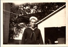 Vtg B W Found Photo US Navy Sailor Military Uniform WW2 Home Family Service Man