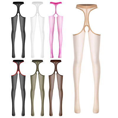 Women Sheer Stockings High Waist Hollow Out Opening Crotch See-Through Stockings
