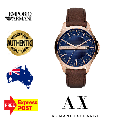 NEW EMPORIO ARMANI EXCHANGE HAMPTON AX2172 ROSE GOLD/BLUE/LEATHER MENS ...