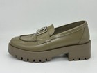CHANEL 23B Calfskin Leather CC Logo Platform Loafers Flat Shoes Khaki $1575